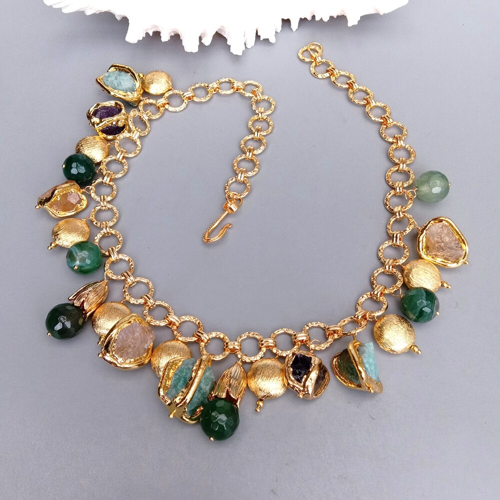 Natural Multi Gemstone Necklace Citrine Amethyst Amazonite Rough Raw Charm