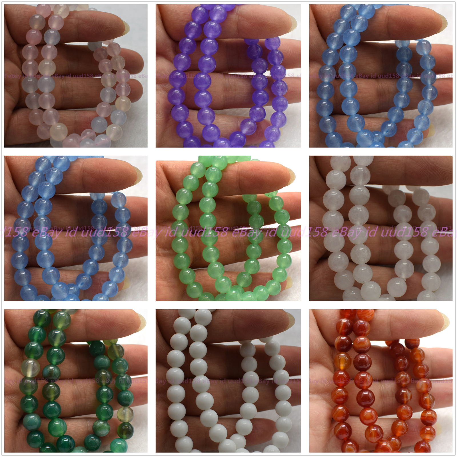 Natural 2 Pcs 8mm Multicolor Gemstone Round Beads Stretch Bracelet 7.5″ AAA