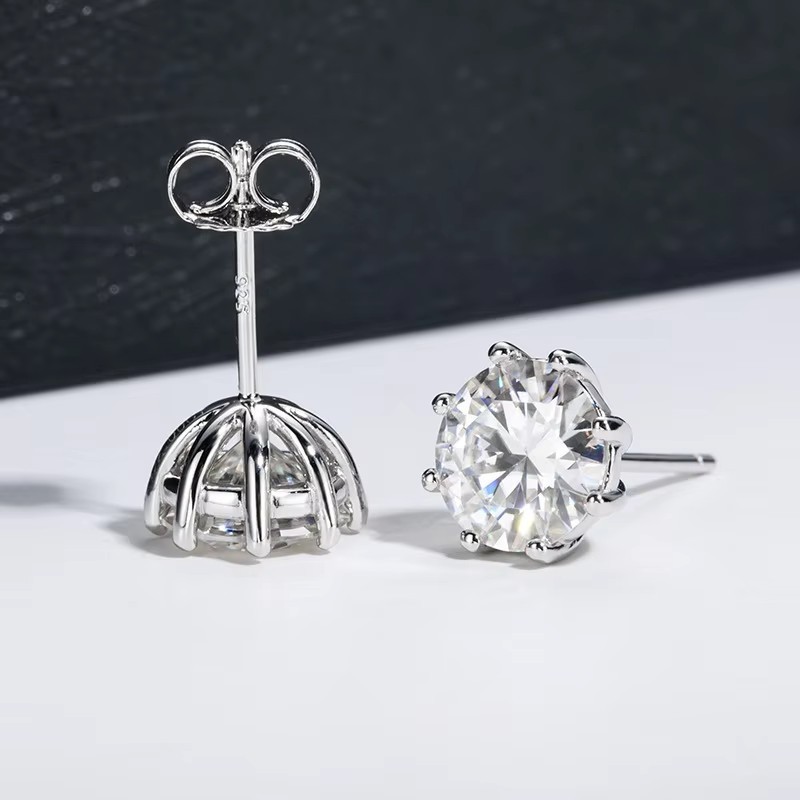4Ct Round Cut Moissanite Push Back Solitaire Stud Earrings 14K White Gold Plated