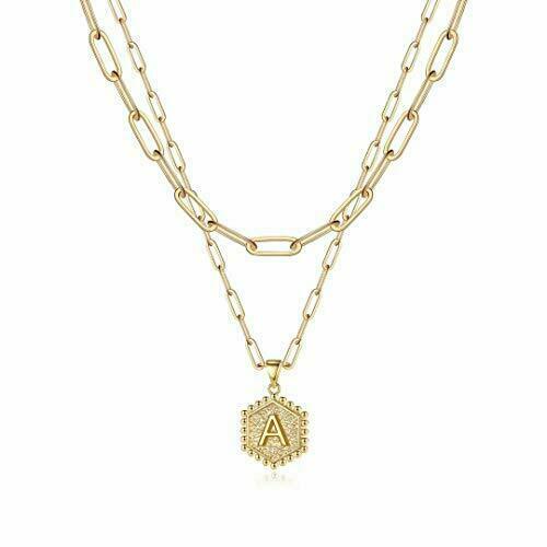 Dainty Layering Initial Necklaces for Women 14k Gold Plated Paperclip Chain NEC