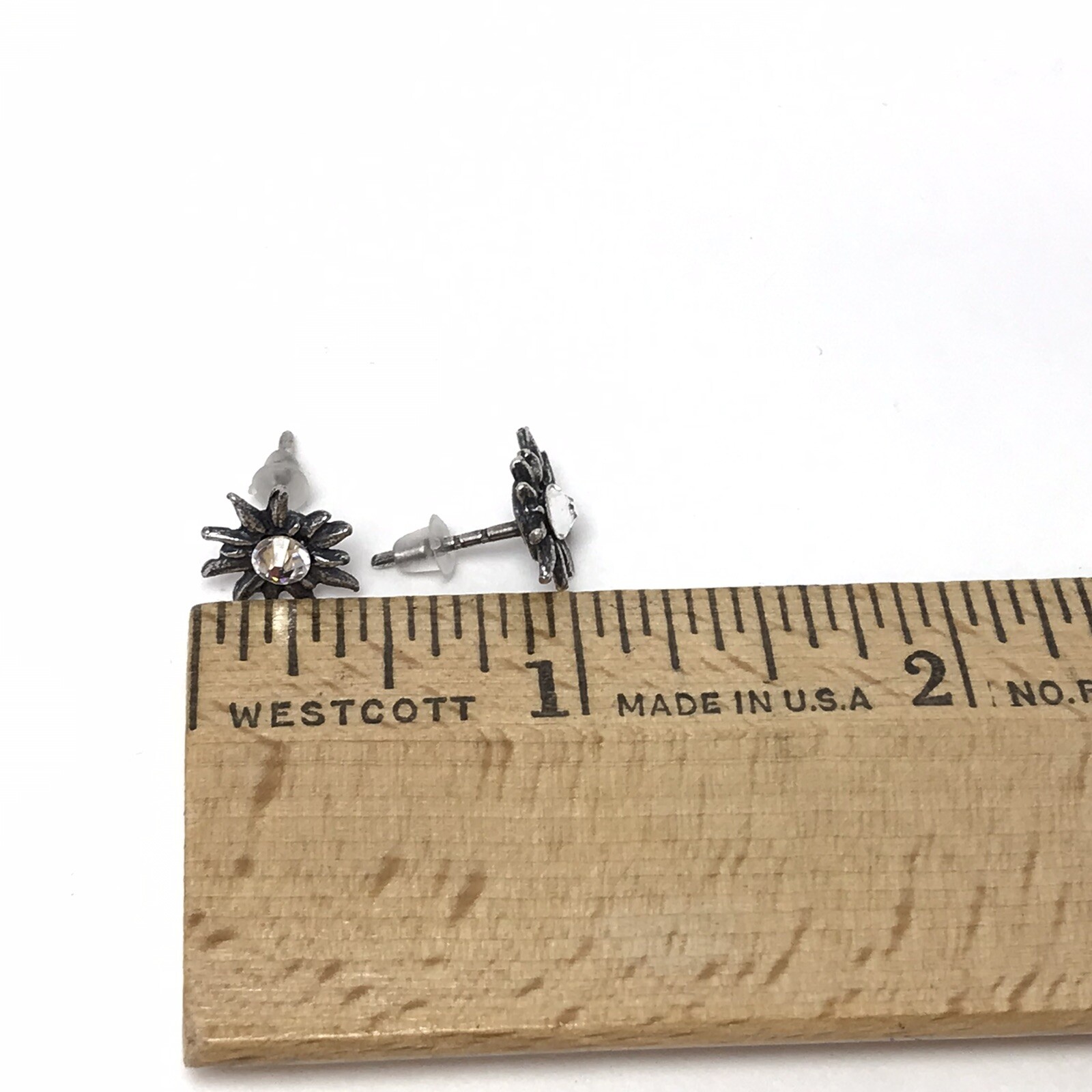 Sterling Silver Crystal Sun Star Celestial Pierced Earrings Small Stud Posts