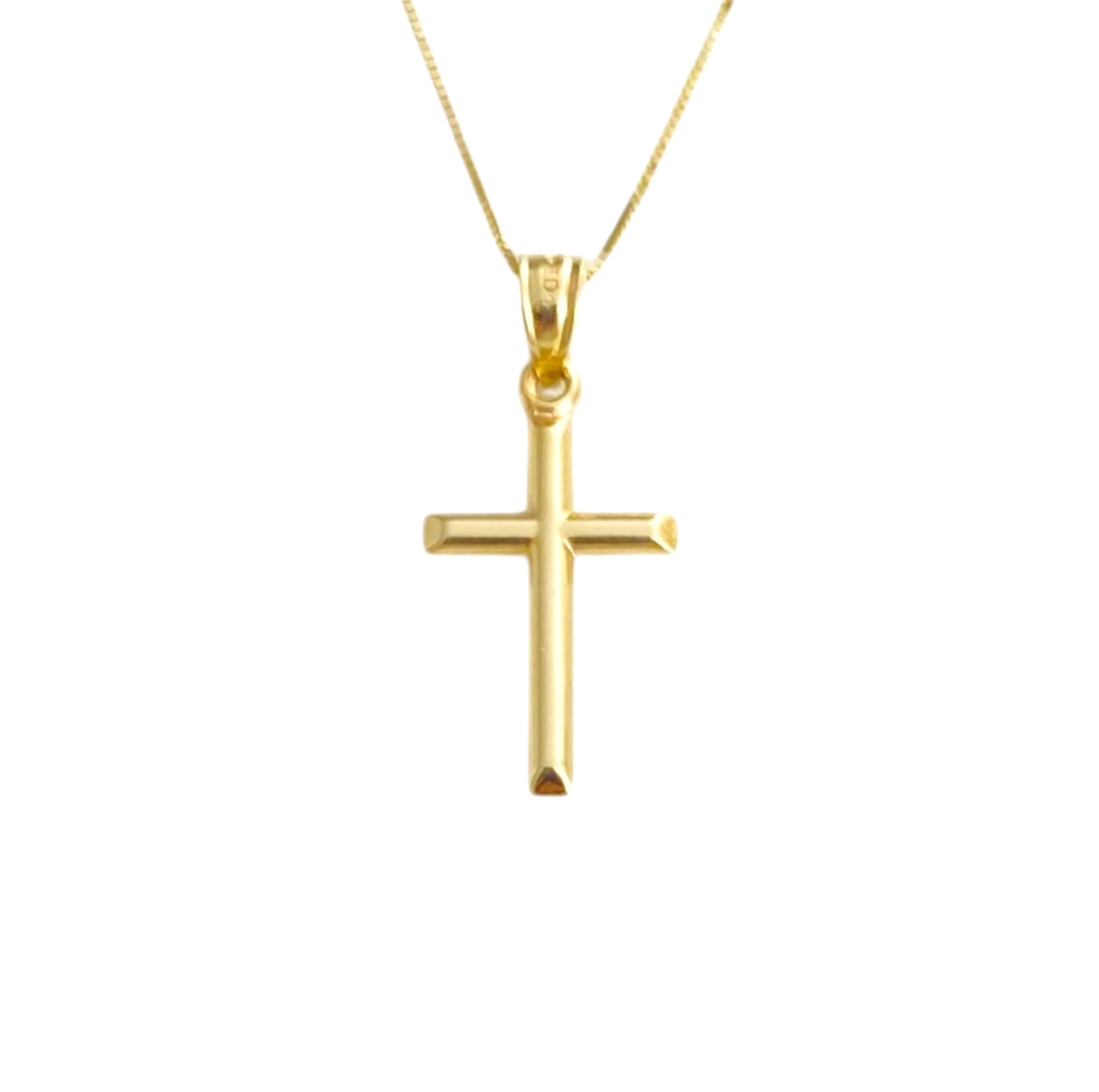 14K Solid Yellow Gold Cross Pendant Necklace-0.5mm Box Chain- Small Cross- C3623