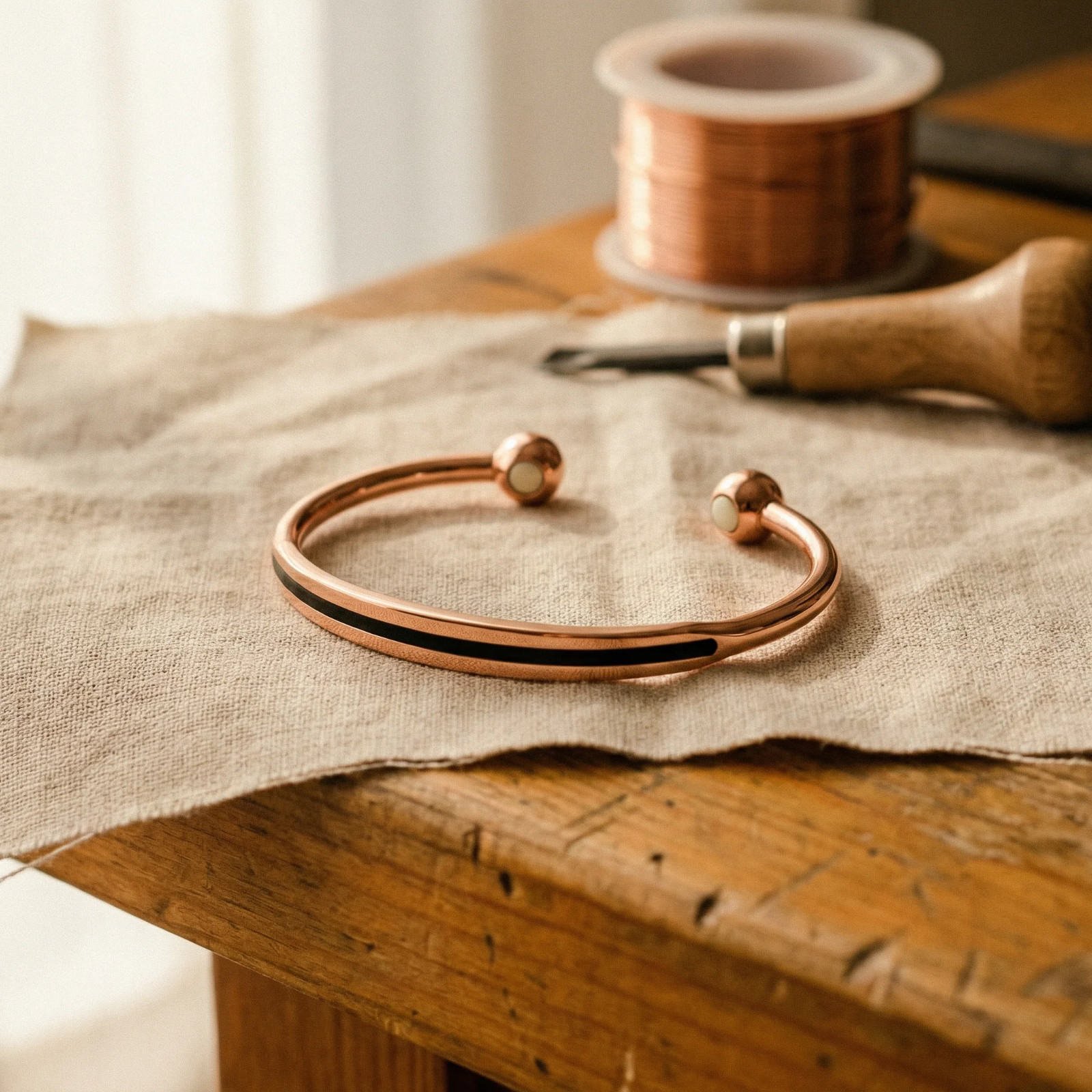 Handcrafted Pure Copper Bangle Vintage Style Open Bracelet Minimalist Jewelry