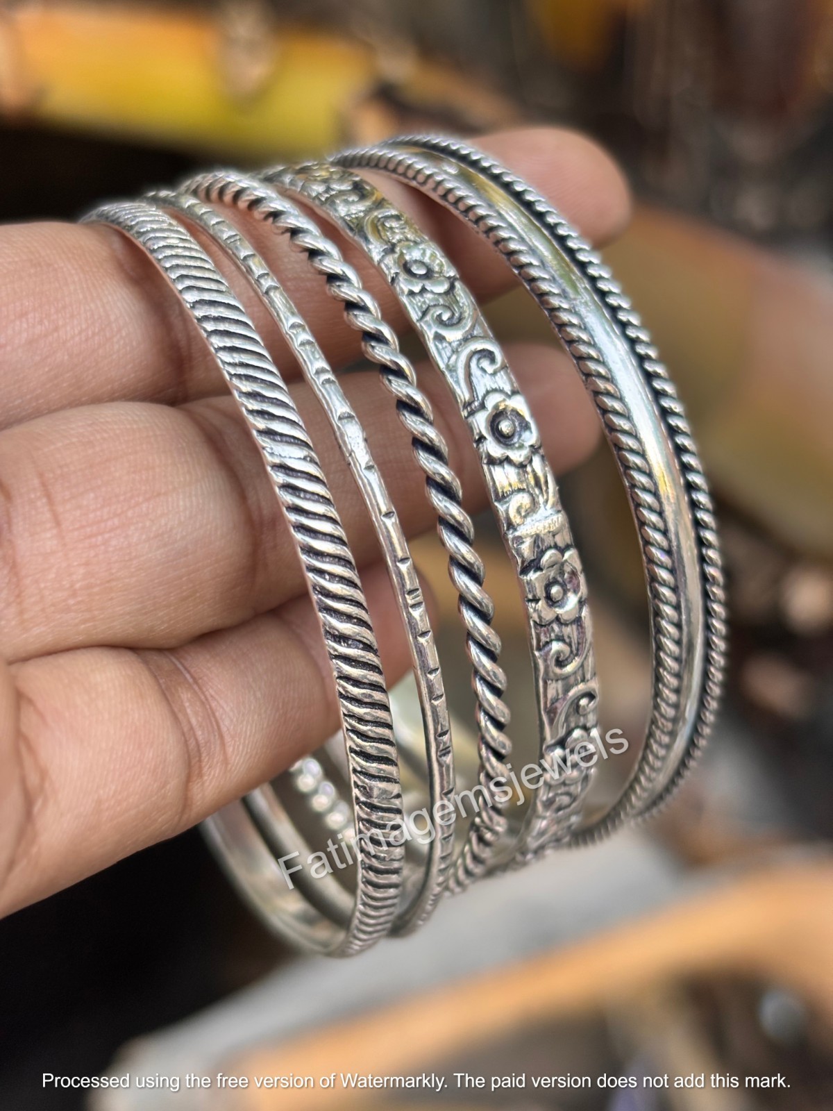 Bohemian 925 Solid Sterling Silver Mix Designs Bangles Set of 5 For Women