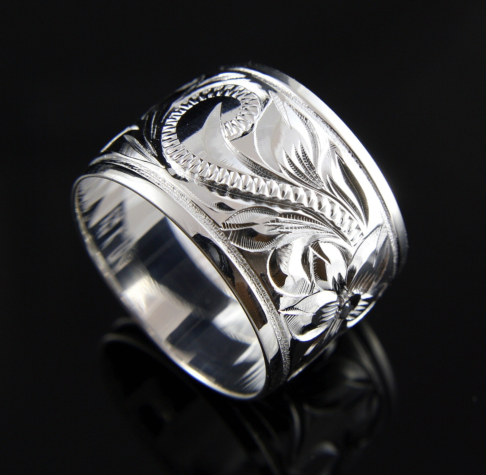 925 STERLING SILVER 15MM HAWAIIAN PLUMERIA FLOWER SCROLL SMOOTH EDGE RING