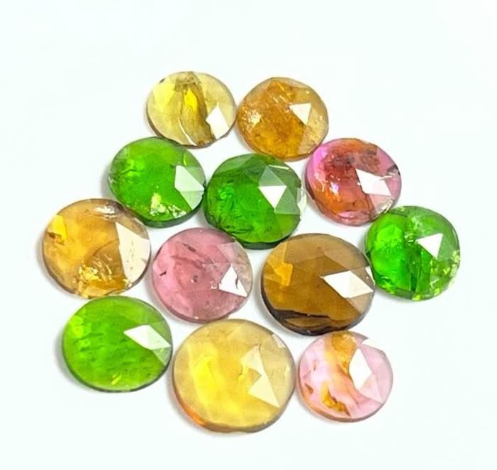 MULTI TOURMALINE LOOSE GEMSTONE 6 TO 7 MM ROUND ROSECUT 12 PEICES 6.80 CARATS
