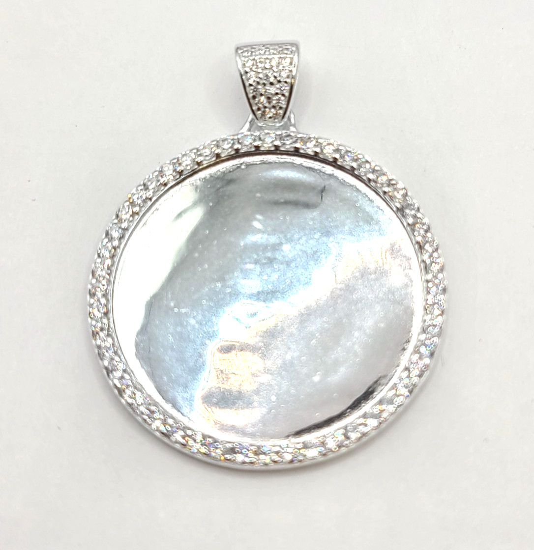925 Sterling Silver Zircon Pave 30mm Round Pendant for Photo Insert
