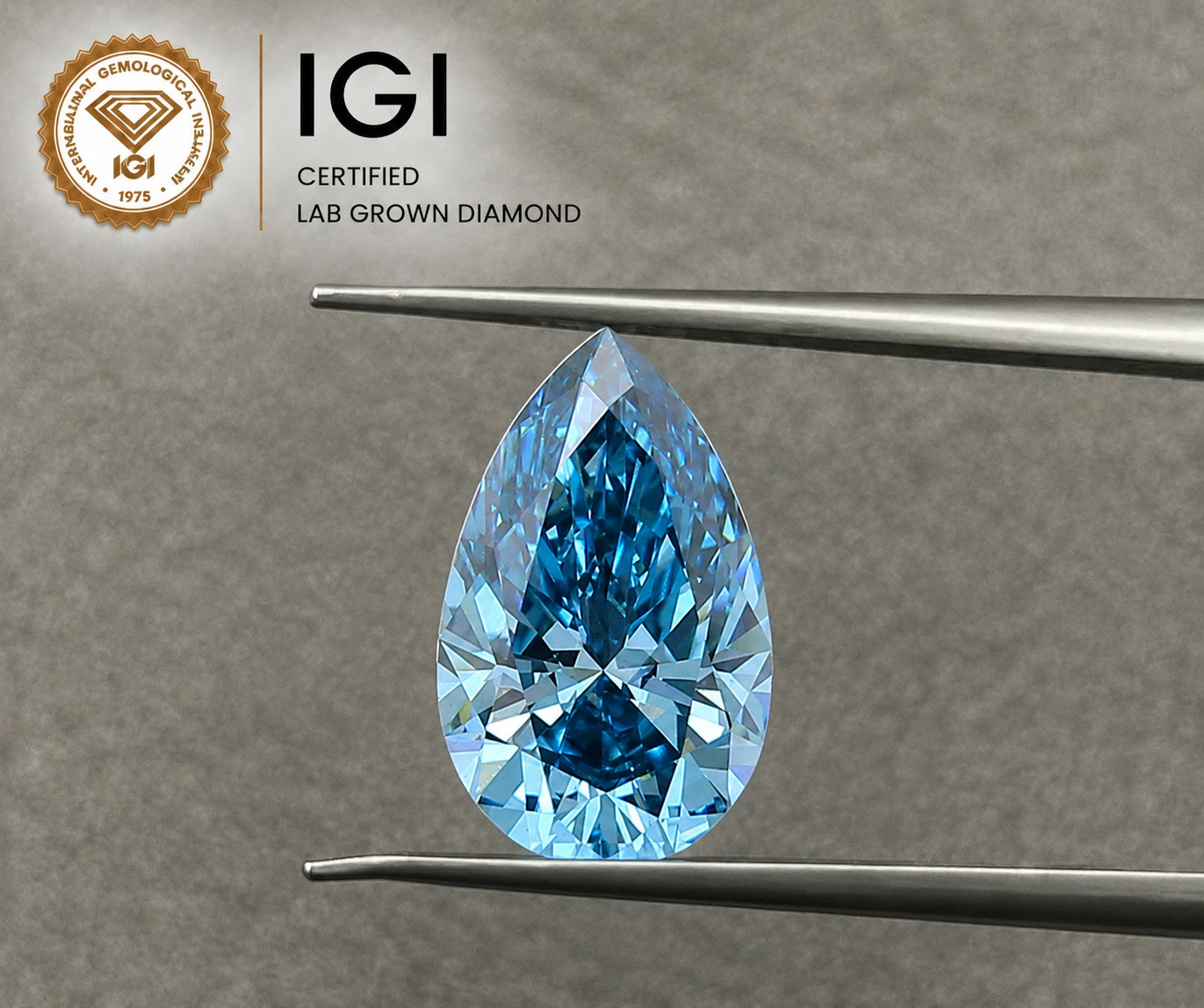 Fancy Vivid Blue Lab Grown Pear Shape 1.59CT VS2 IGI Certified Loose Diamond