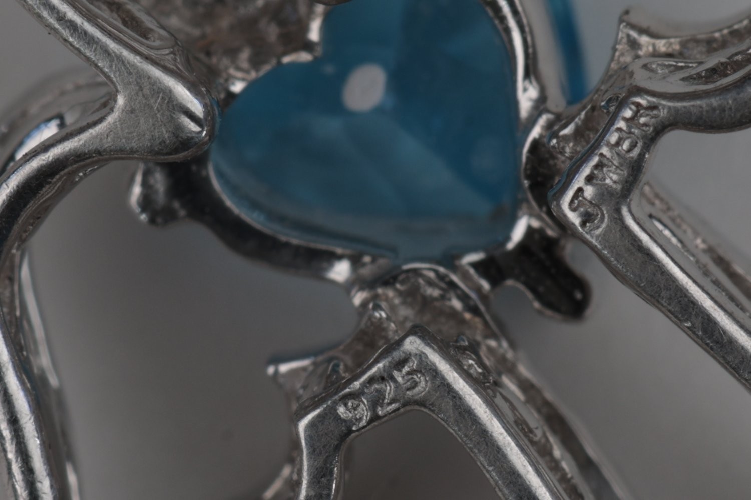 Jwb Sterling Silver 925 Angel Cross Necklace Heart Blue Topaz CZ 18″ Box Chain