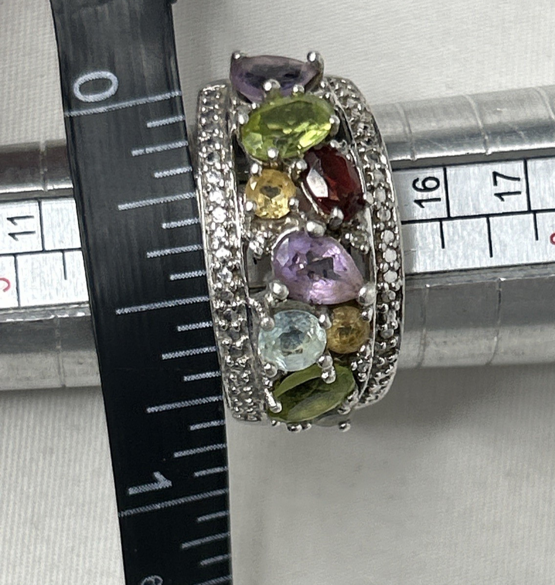 Sterling Silver Multi Gemstone Cluster Ring size 6.75