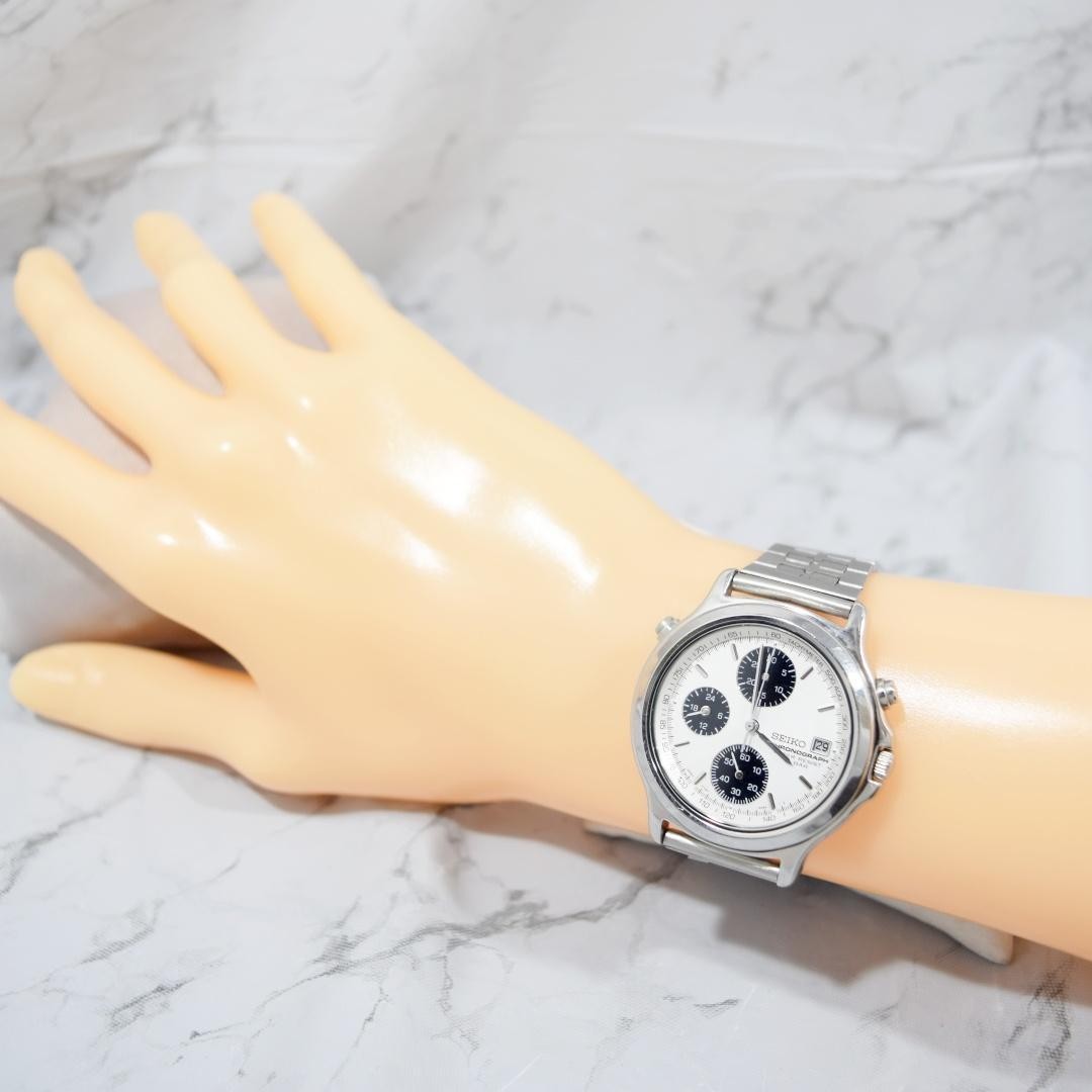 SEIKO Chronograph 7T27-6A70 Panda Dial Watch 18.5cm New Battery Boxed Rare Japan