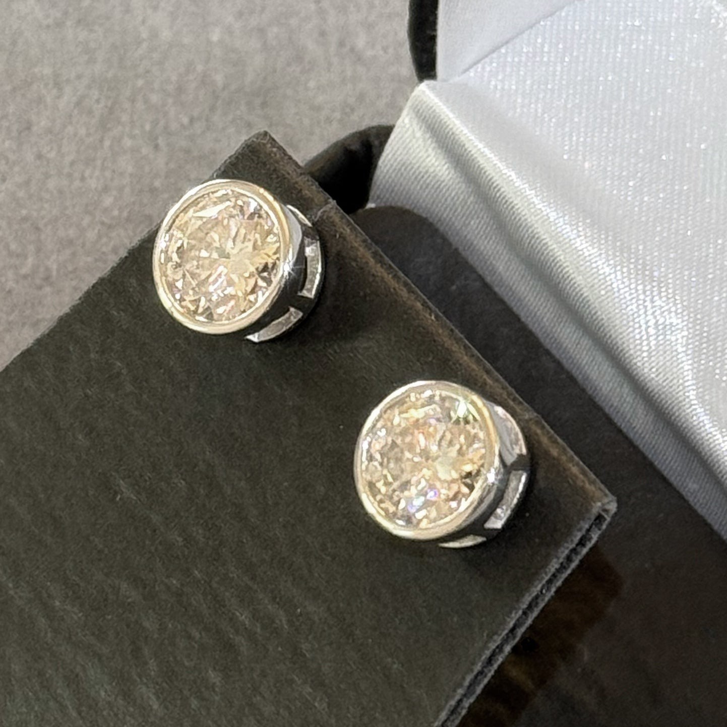 925 Silver Certified VVS Moissanite Bezel Set Round Stud Earrings