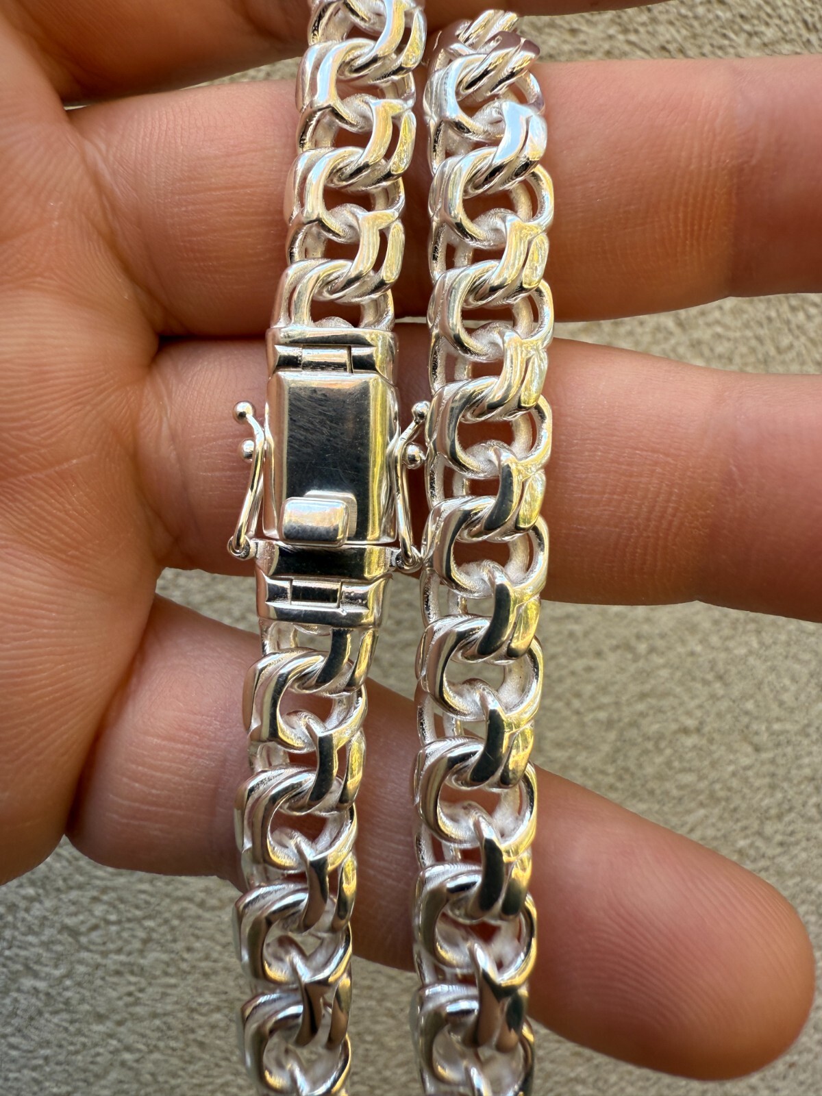 Real 925 Sterling Silver Handmade 9mm Bismark Garibaldi Chino Bracelet Mens