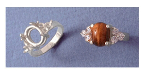 (10×8 or 12x10mm) Oval Cab Sterling Silver Six Accented Ring Setting Size 6.5