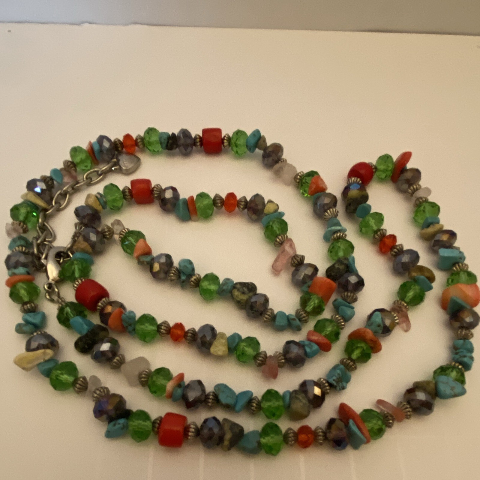 Multicolor Glass Beaded Necklace with Crystal Accents Extender Lobster Clasp