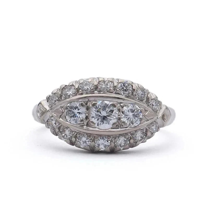Art Deco Style Round Cut Lab Created Diamond 14K White Gold FN Engagement Ring