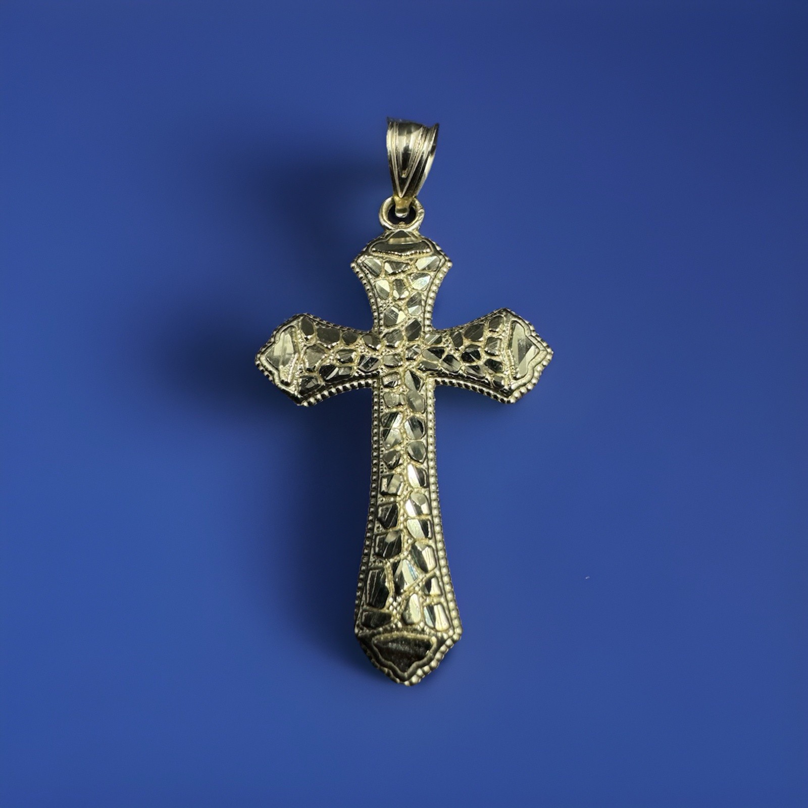 Genuine 10k Nugget Cross Solid Pendant Charm 2 Inch REAL Yellow Gold Dije de oro