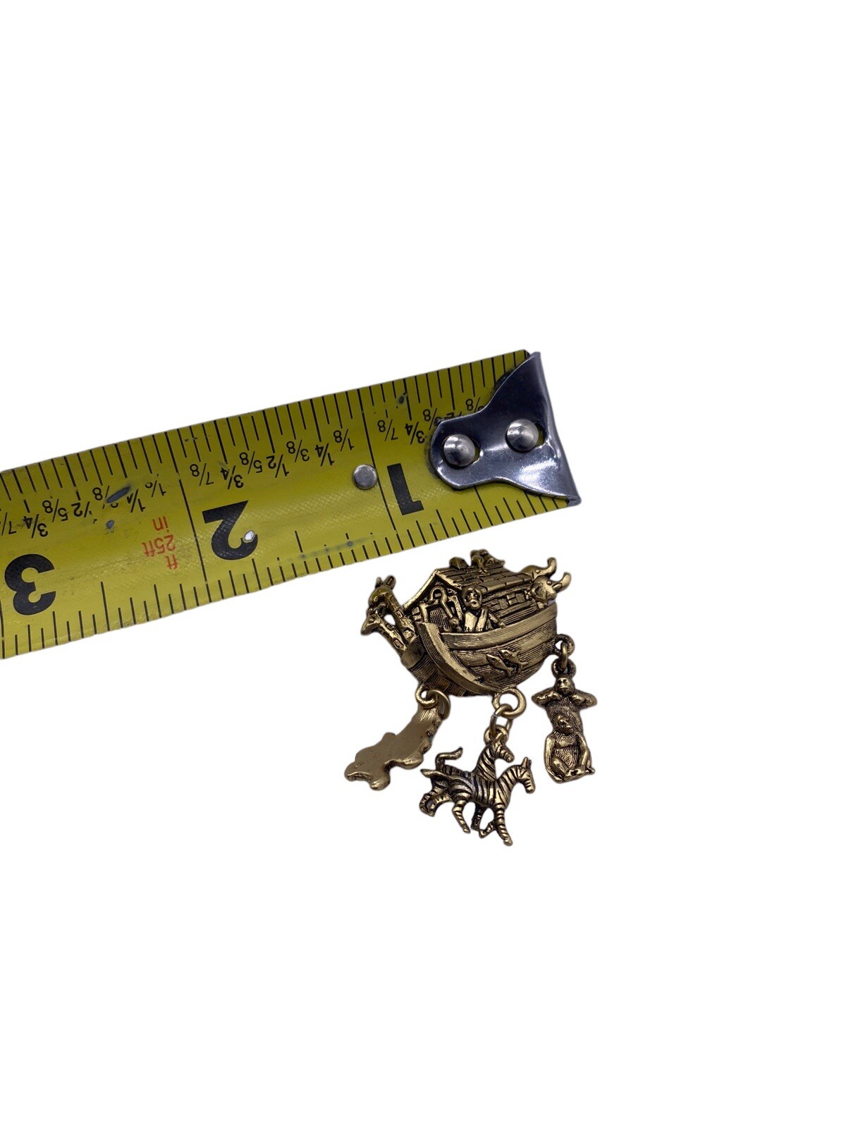 Noahs Ark Pin Brooch Dangle Charms Christian Bible Religious Brass Color Vintage