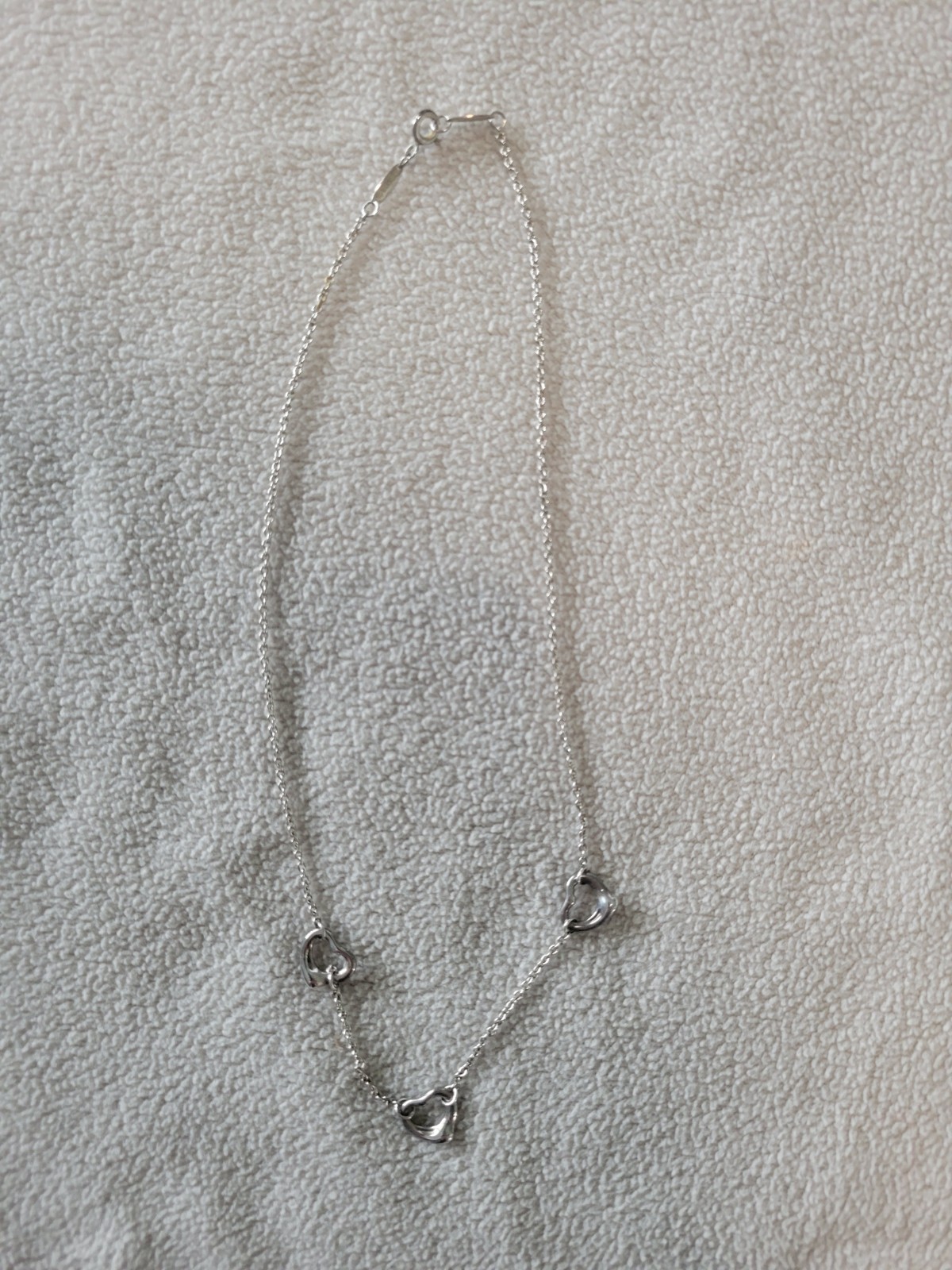 Tiffany & Co. Elsa Peretti SILVER Open 3 Heart NECKLACE 15.5″