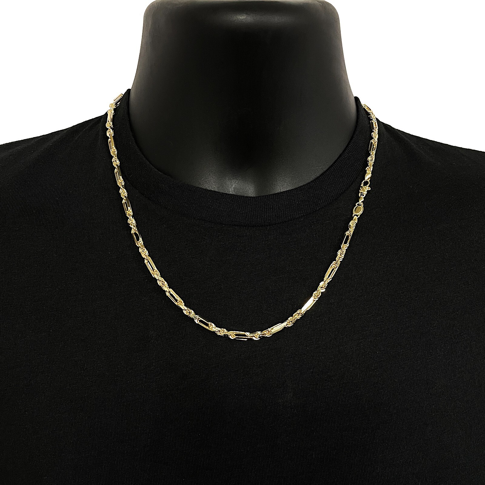 Italian 14k Yellow Gold Solid Milano Figaro Rope Chain Necklace 20″ 4mm 30 grams