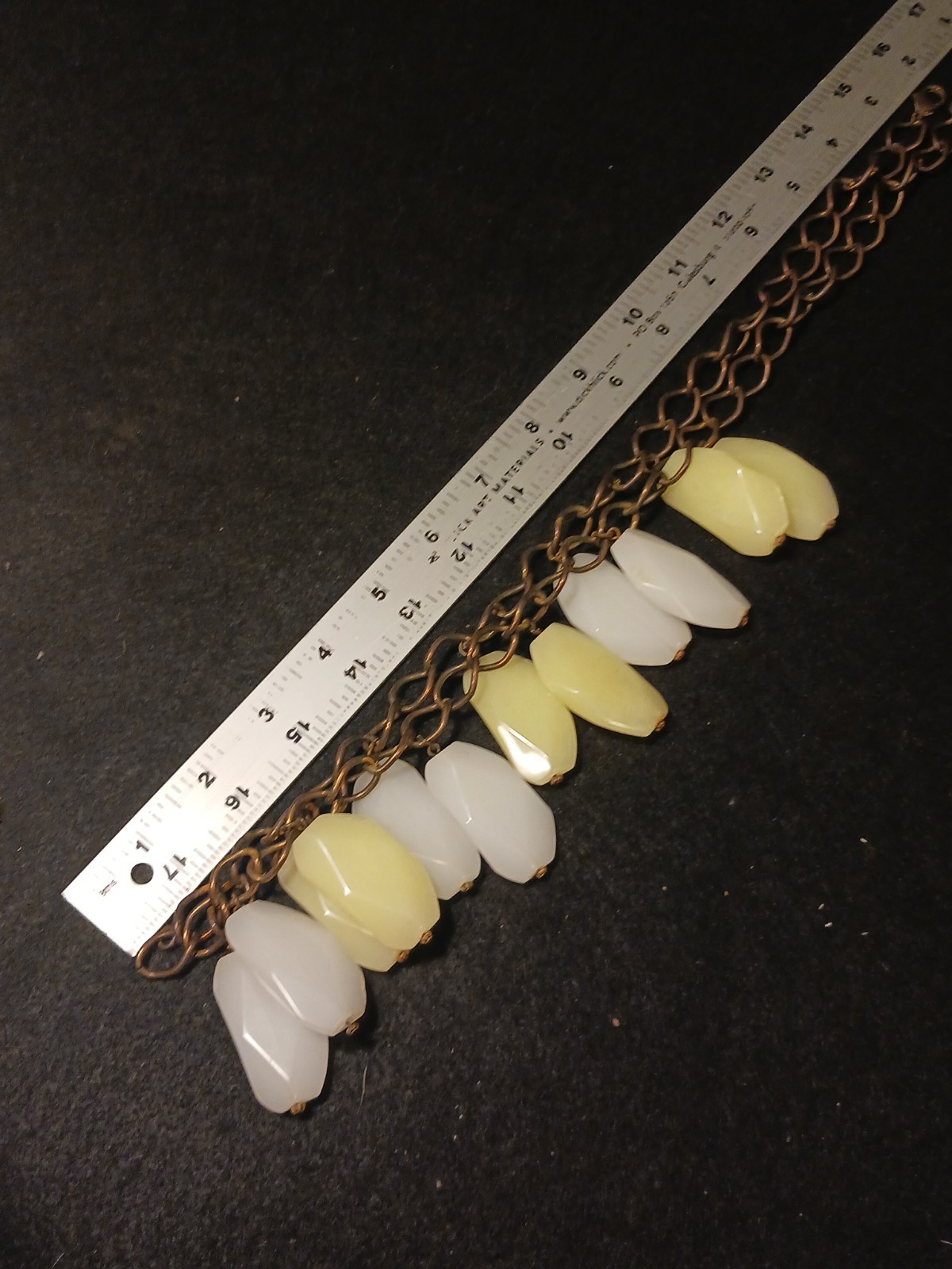Vintage Chunky Lucite On Solid Copper Necklace Statement Piece 32″ Long 16″ Drop