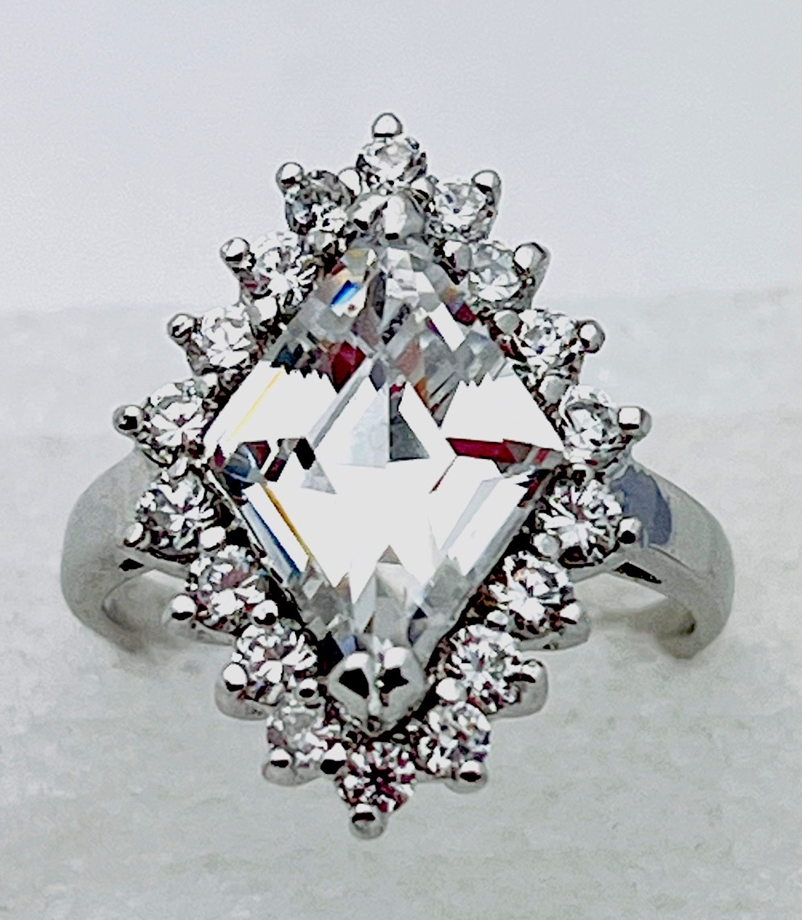 Sterling Silver 925 5.3 Gram Prong Set Kite Cut 18 Clear CZ Ring Size 7