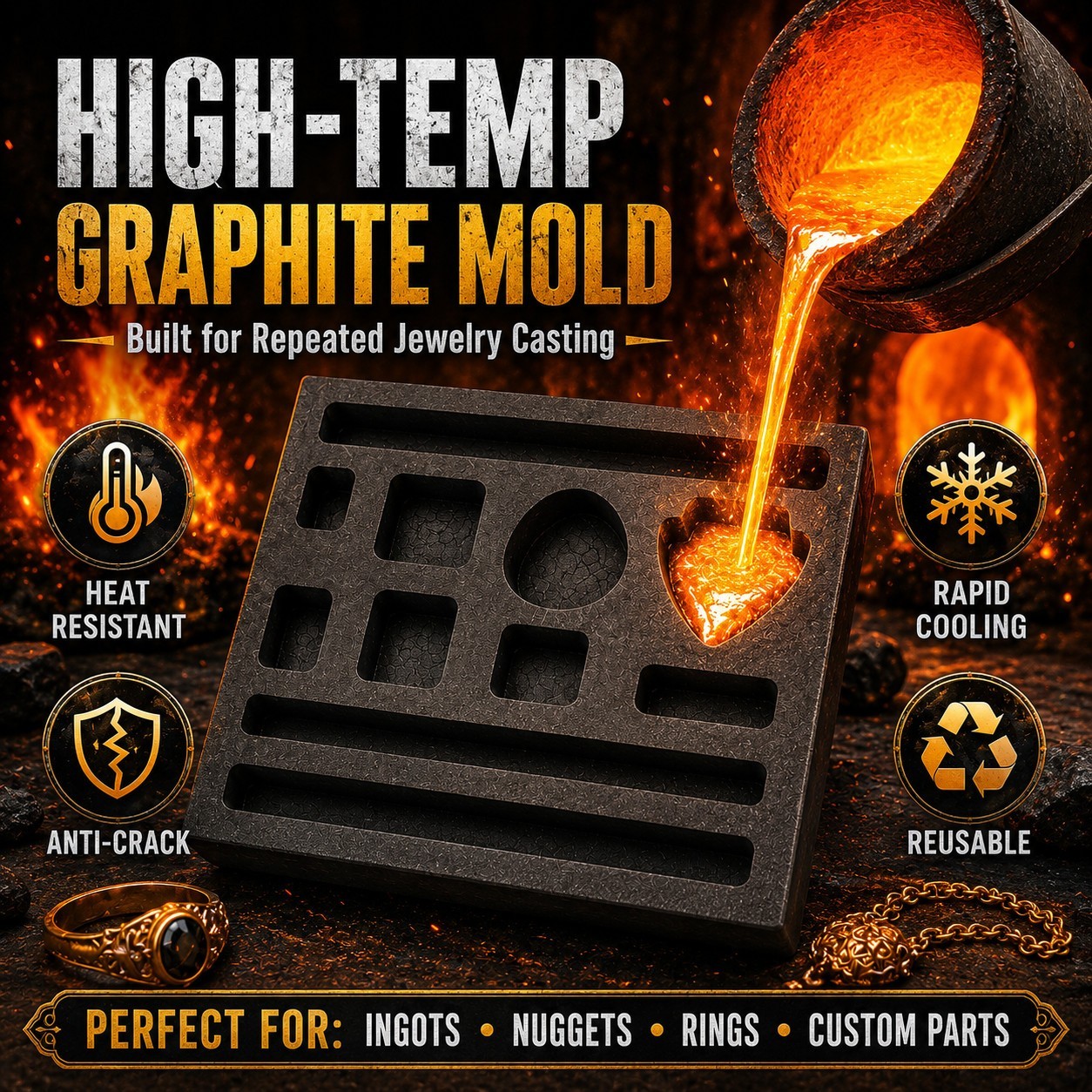 11 Cavity Graphite Ingot Mold for Gold Silver Copper Scrap Melting Casting