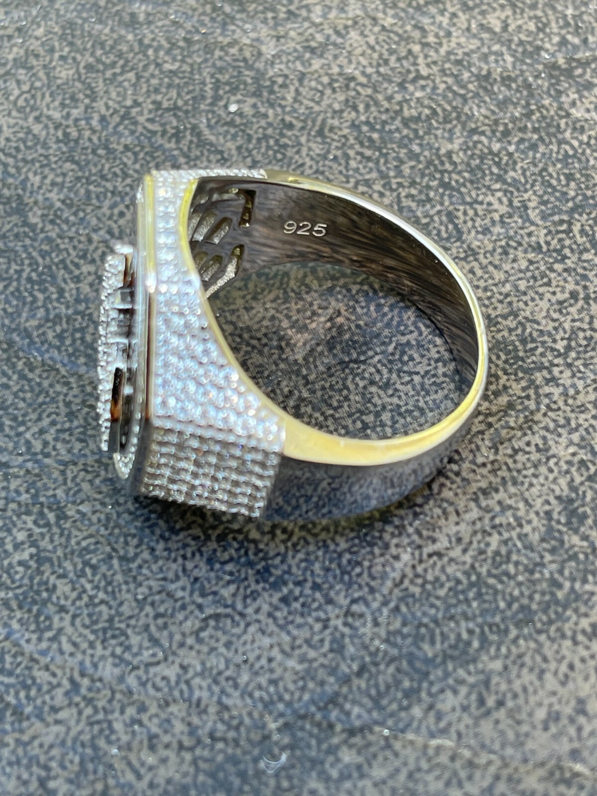Real Solid 925 Sterling Silver Allah Islamic Arabic Ring Iced CZ Hip Hop