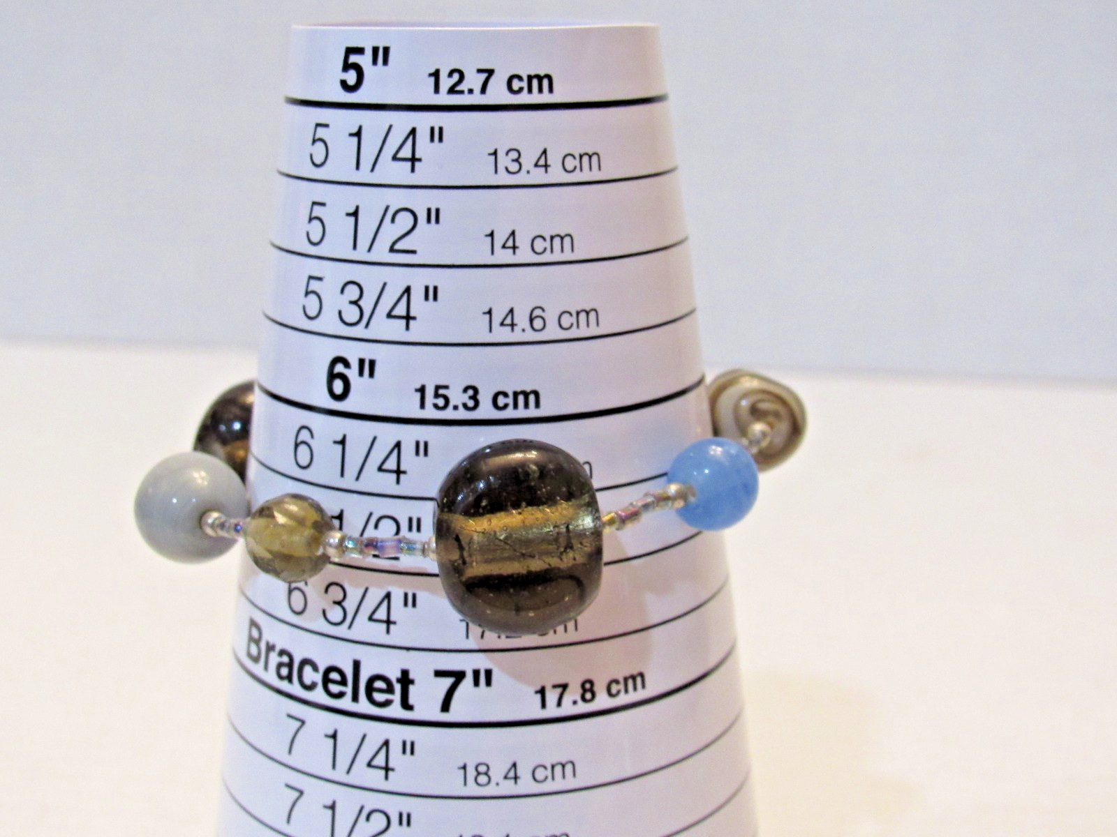 2 Handmade Lampwork Glass Bracelet Brown Blue Swirl Beaded Artisan 6.5in