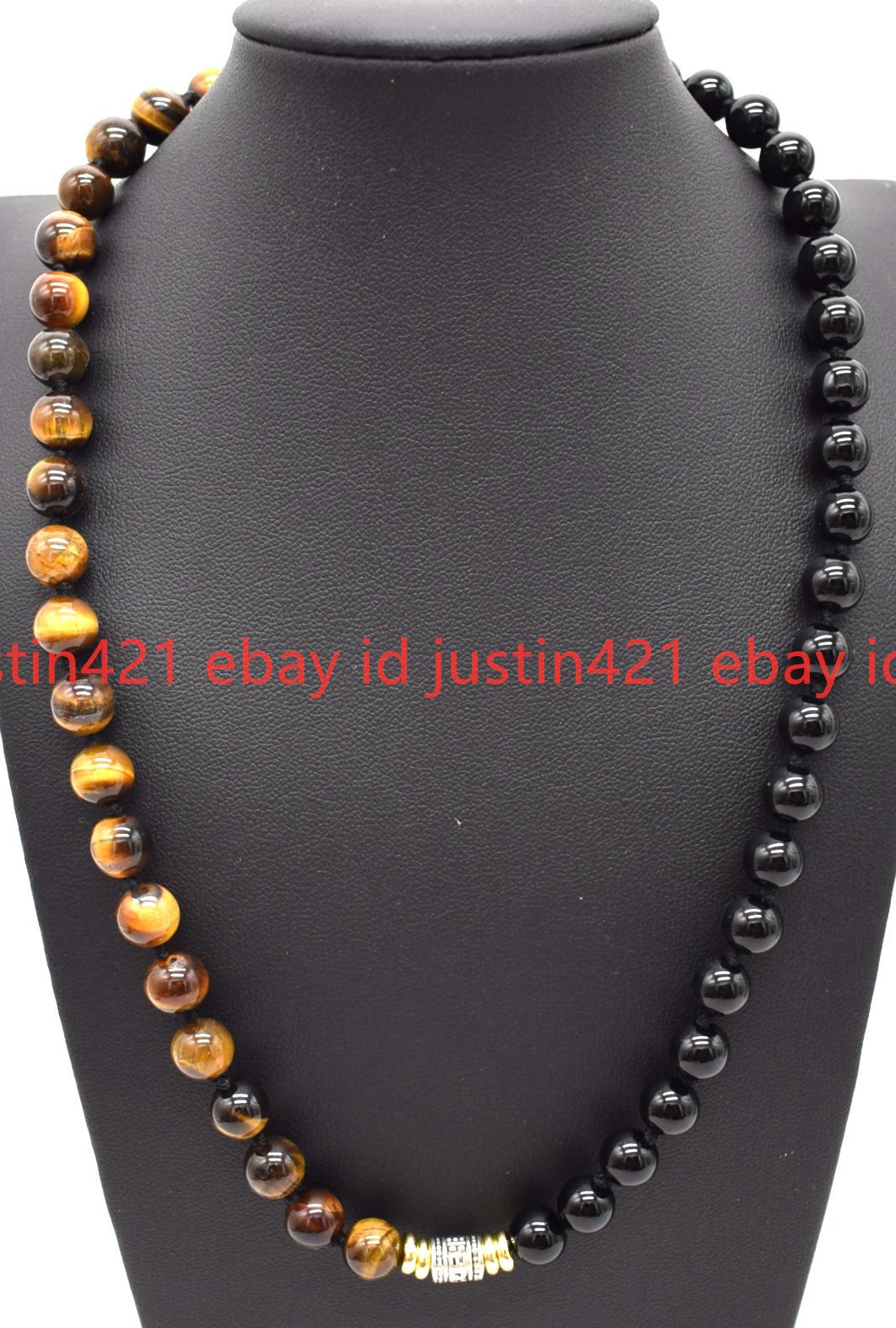 New 8/10mm Yellow Tiger’s Eye Black Obsidian Gems Round Beads Necklace16-28in
