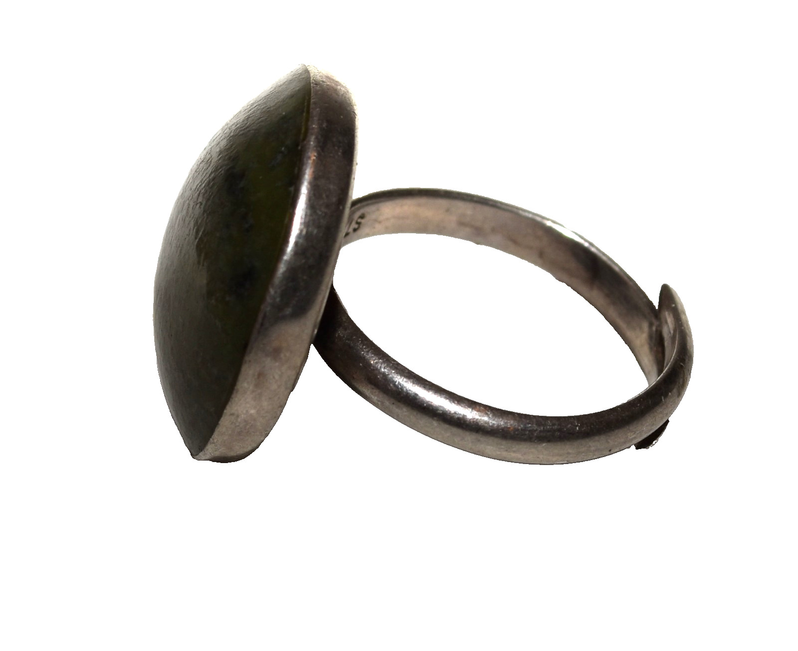 Vintage Green Agate Adjustable Sterling Silver Ring 5.3 Gram Size: 6