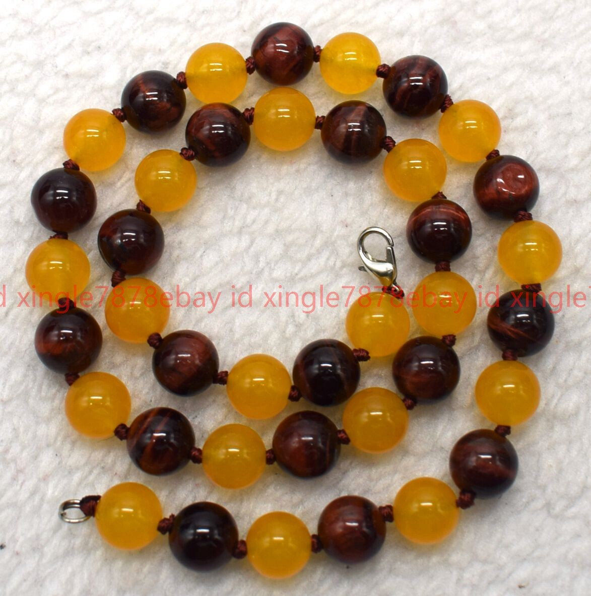 Natural 10mm Yellow Jade and Red Tiger Eye Round Gemstone Bead Necklace 16-36in