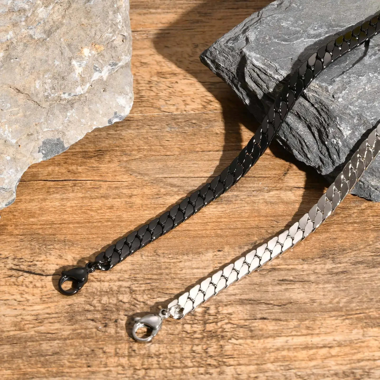 Flat Cuban Chain Bracelet Trendy Chain Links Wristband Classic Punk Jewelry Gift