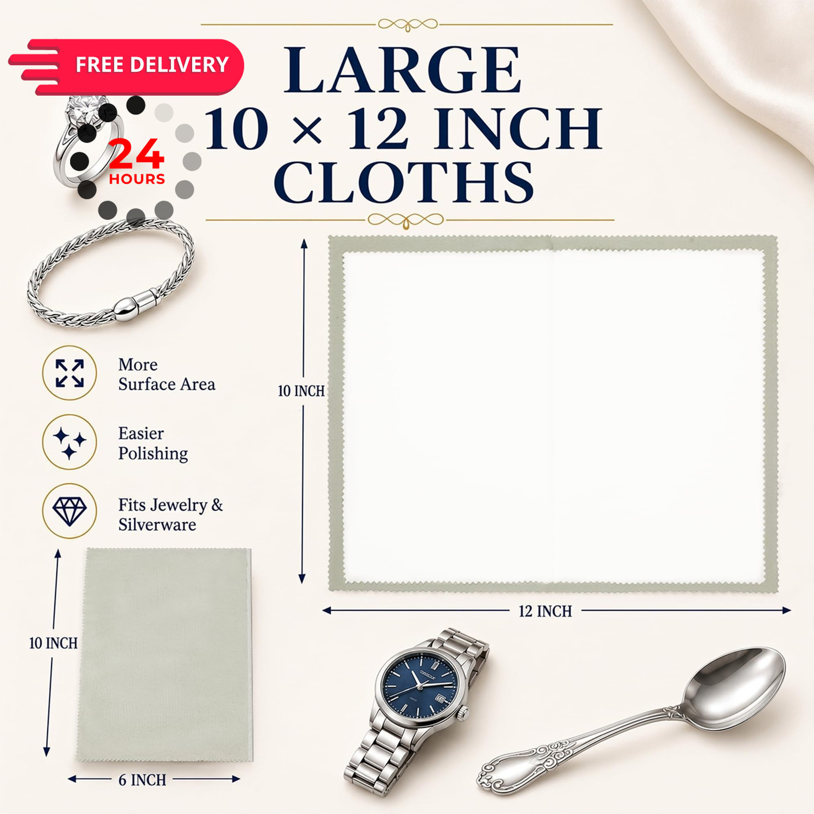 Bonison 3 Pack Large Silver Polishing Cloth 10″ X 12″, Set of 3 Cloths (Grey)