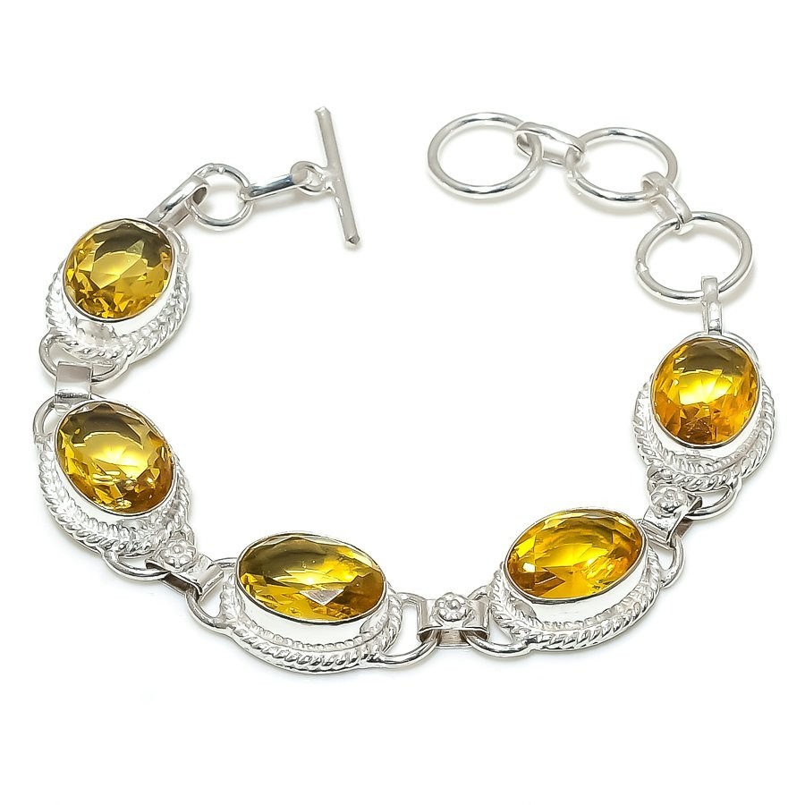 Yellow Citrine Gemstone Handmade 925 Sterling Silver Jewelry Bracelet Size 7-8″