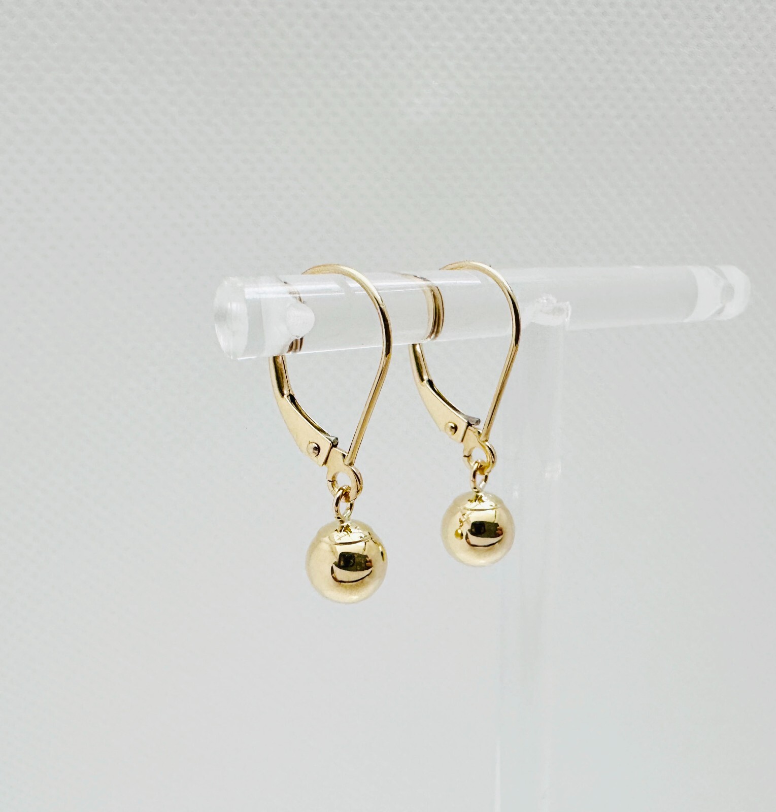 14K Solid Yellow Gold 6mm Ball Bead Drop/Dangle Leverback Earrings 23mm .90″