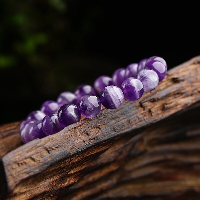 Natural Amethyst Stone Beaded Bracelet Purple Crystal Gemstone Stretch Bracelet