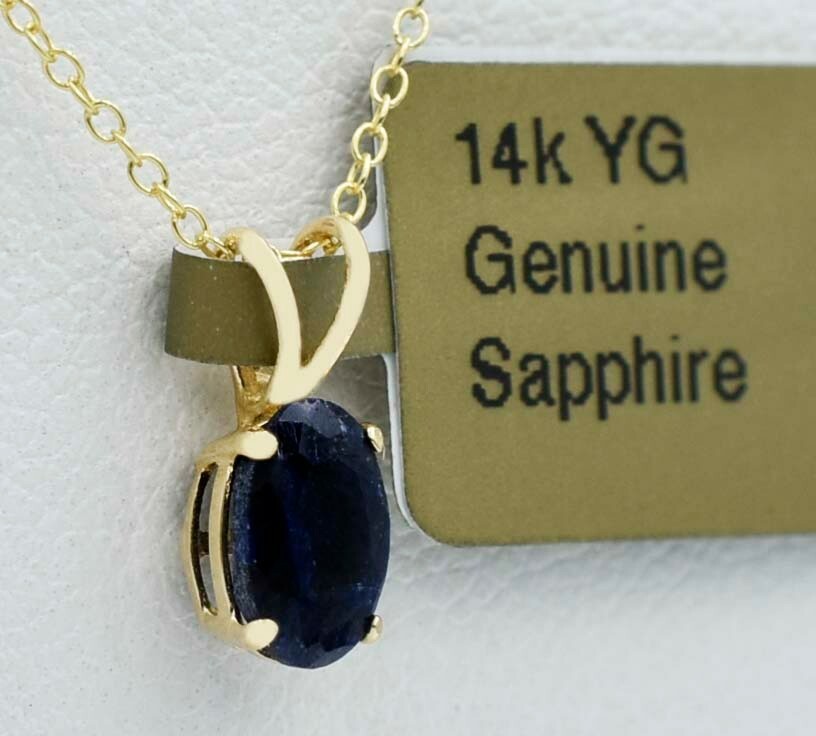 GENUINE 0.75 Cts BLUE SAPPHIRE SMALL PENDANT 14K GOLD – Free Certificate – NWT