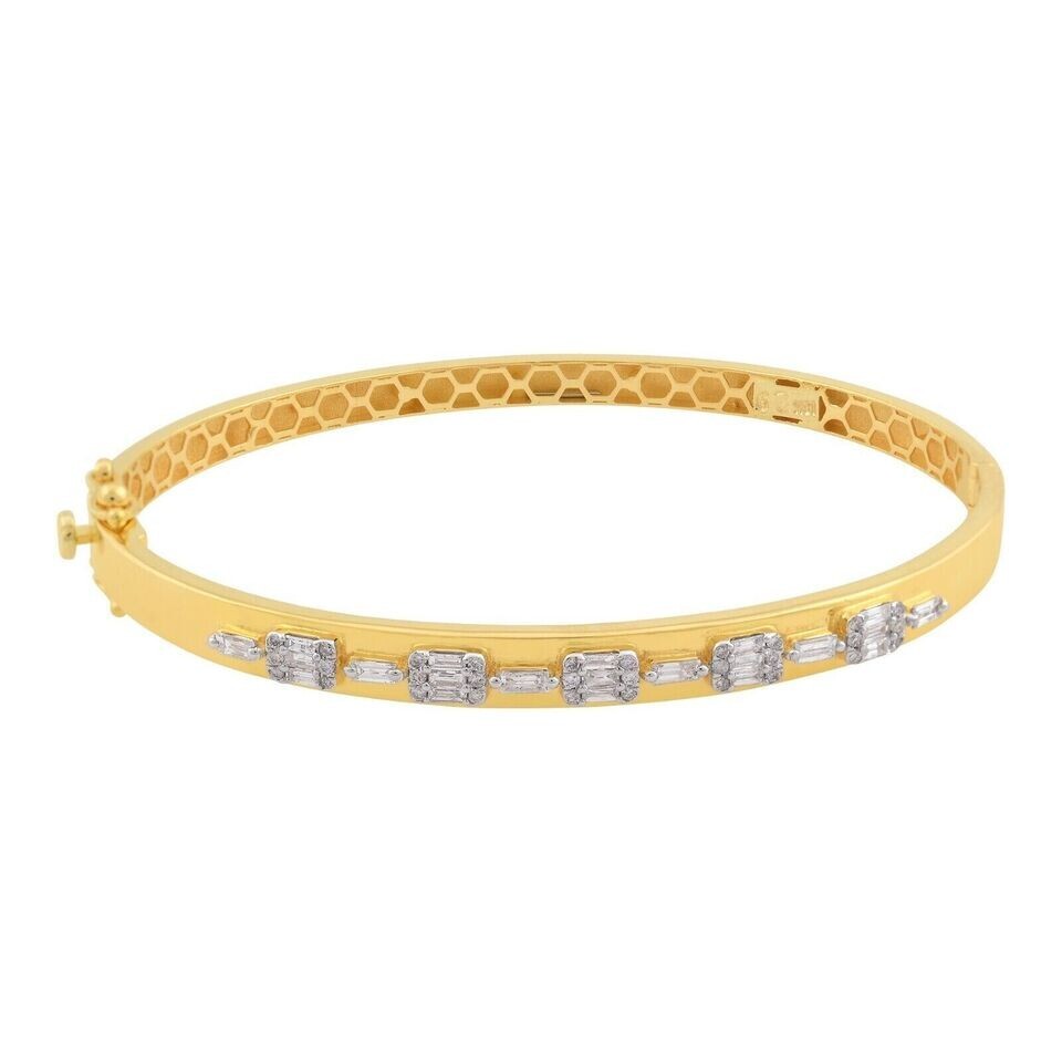 5CT Baguette Cut Lab Created Diamond Women’s Bangle 14K Yellow Gold Finish