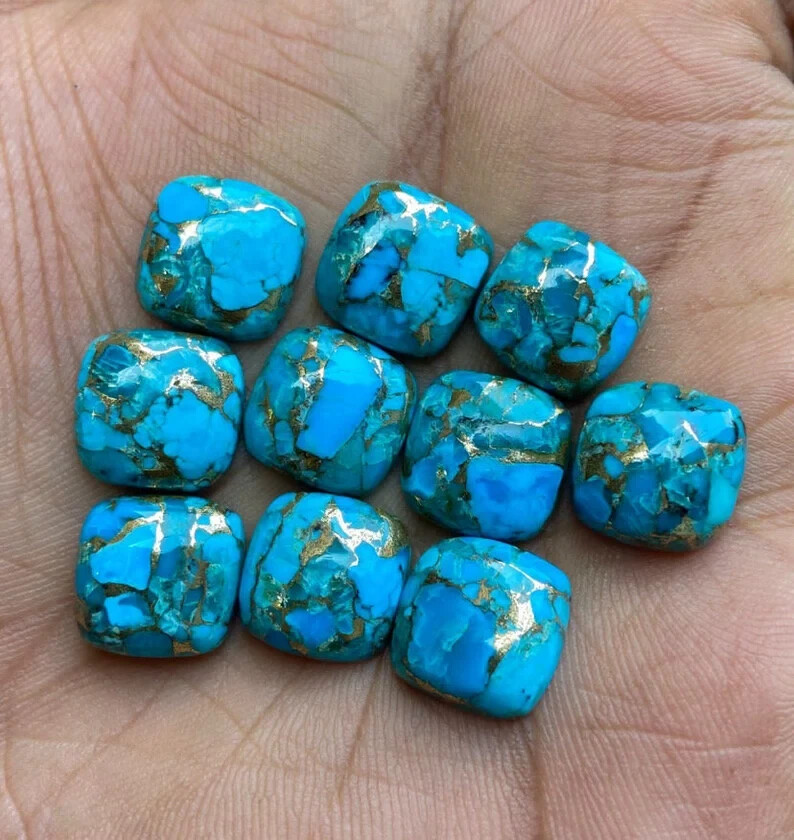 [WHOLESALE] BLUE COPPER TURQUOISE CABOCHON CUSHION SHAPE LOOSE GEMSTONE