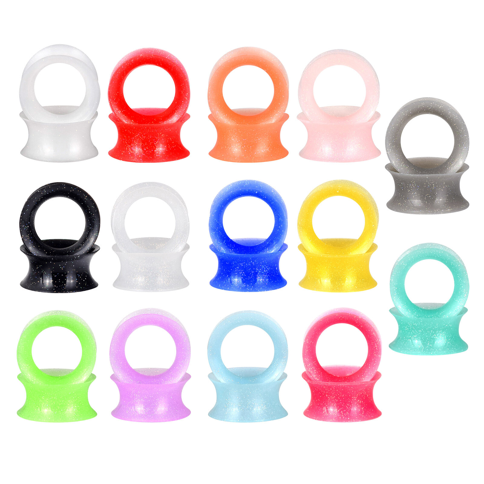 20Pcs Thin Silicone Ear Gauges Plugs Flexible Flesh Tunnels Gold Glitter 2g-3/4″