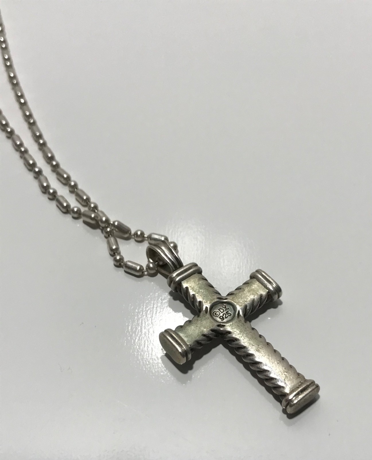David Yurman Sterling Silver Chevron Cross Pendant & Chain 18”