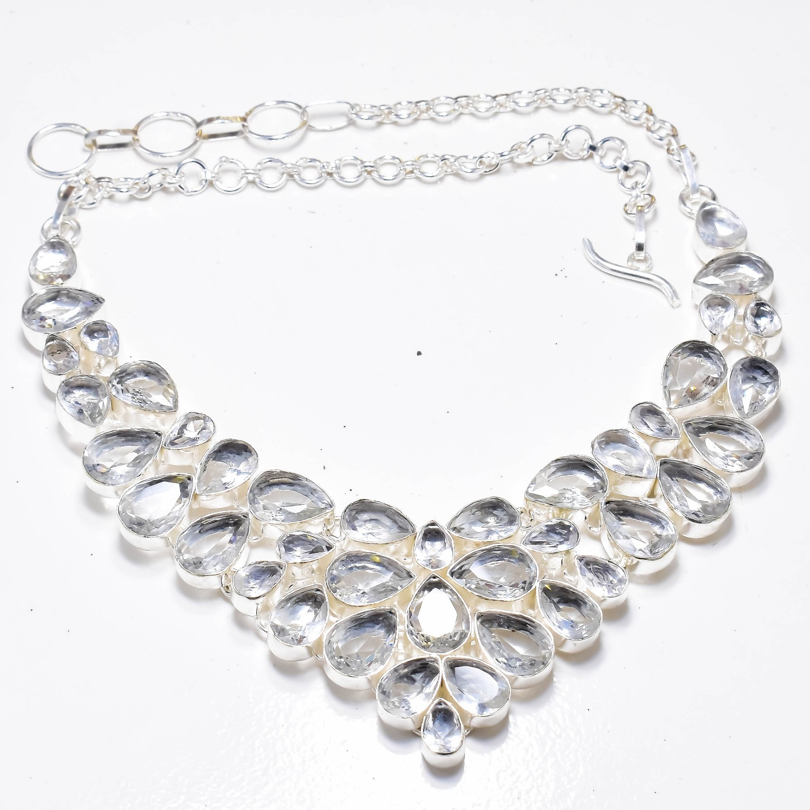 925 Sterling Silver White Topaz Gemstone Handmade Jewelry Necklace Size-18″