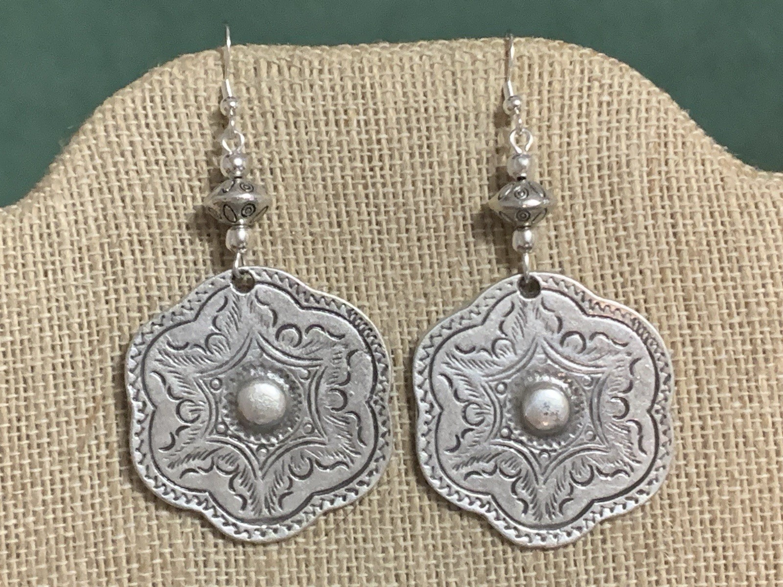 NEW ITEM *LG. HANDCRAFTED ENGRAVED SILVER HILL TRIBE EARRINGS .925 EAR WIRES#20