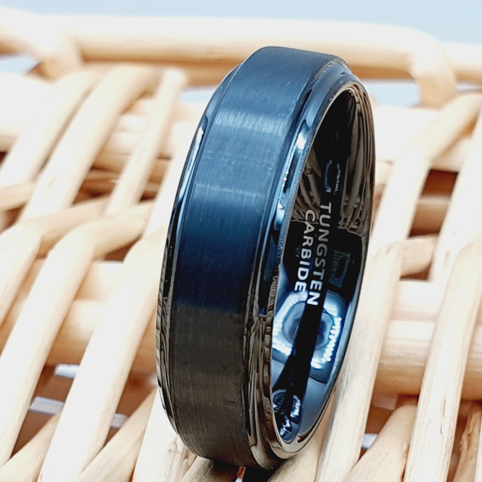 Engagement Satin Brushed Ring Polished Beveled Edges Wedding Band Tungsten Ring