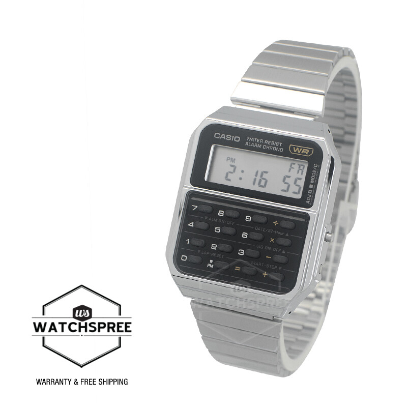 Casio Digital Dual Time Calculator Stainless Steel Band Watch CA-500WE-1A