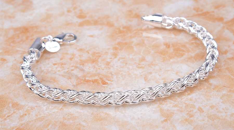 18K White Gold Filled Tarnish-Resist Spiga 6mm Wheat Rope Chain Bracelet H924