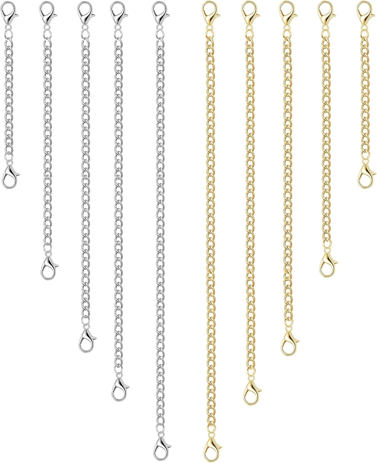 10pcs Stainless Steel Extender Chain Necklace Bracelet Extension Set 2″ 3″ 4″ 5″