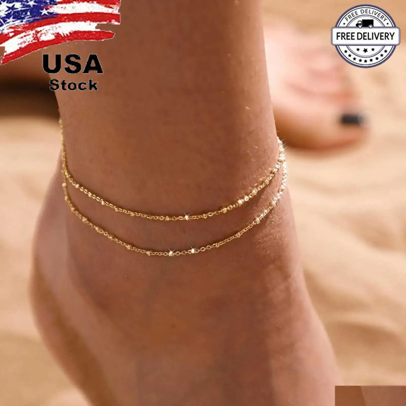 Gold Ankle Bracelets for Women, Waterproof Layered Anklet Bracelets Gold Jewelry