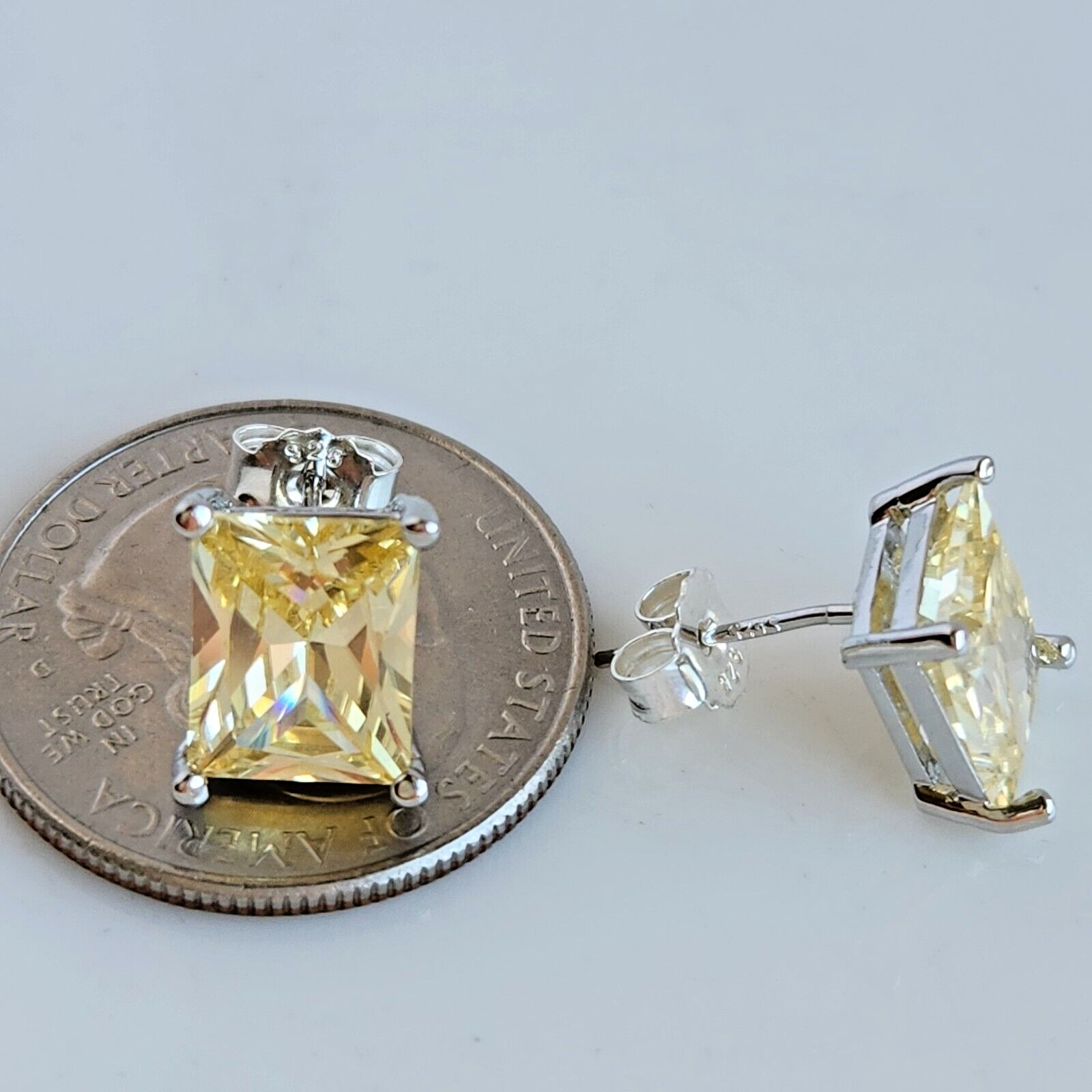 8CT Lab-Created Canary Yellow Sapphire Stud Earrings 925 Sterling Sliver